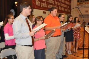 Padua Franciscan High School students singing during mass in Parma, OH